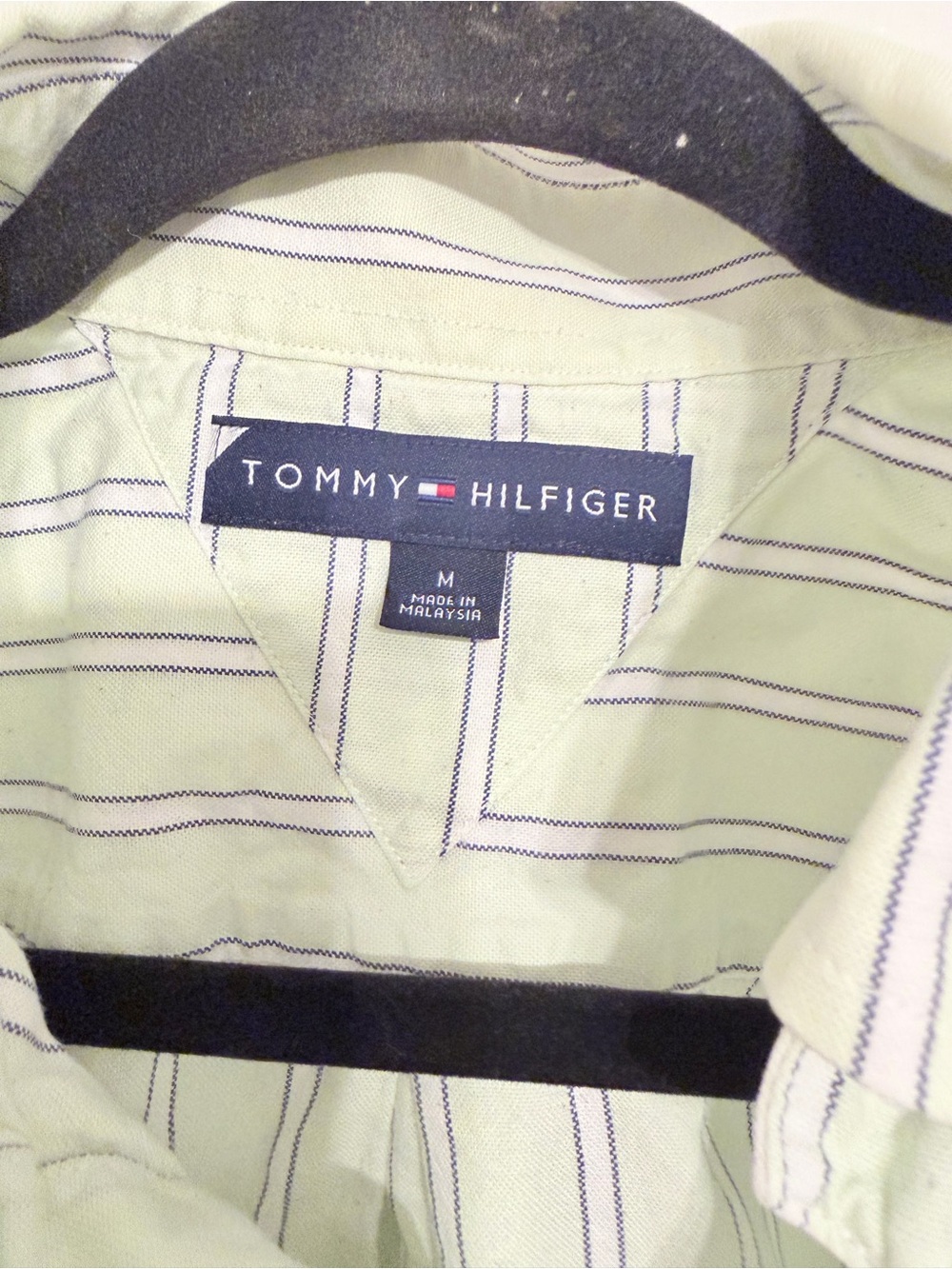 Tommy Hilfiger Light Green Striped Button-Down Shirt with Navy Accents